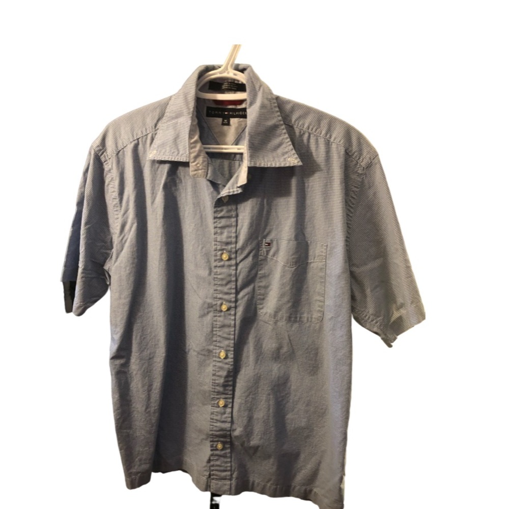 Tommy Hilfiger Short Sleeve Button Down Shirt light blue small check Men’s M